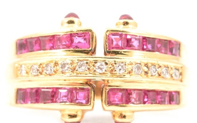 A ruby and diamond ring.