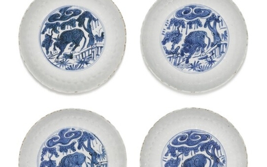 A set of four blue and white lobed dishes, Ming Dynasty, Wanli period | 明萬曆 青花花式盤一組四件, A set of four blue and white lobed dishes, Ming Dynasty, Wanli period | 明萬曆 青花花式盤一組四件