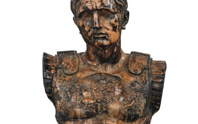 A terracotta bust of the Roman Emperor Augustus, 20th century, on integral socle base, approx. 47cm