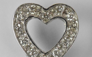 A white metal diamond set heart shaped pendant, 9 x...