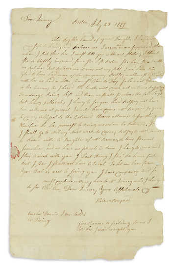 (AMERICAN REVOLUTION--1777.) Bayard, Helena. Letter announcing that her brother-in-law Arthur St. Clair was...