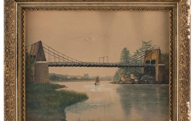 AMERICAN SCHOOL (Early 20th Century,), View of an old bridge., Watercolor on paper, 16" x 20" sight.