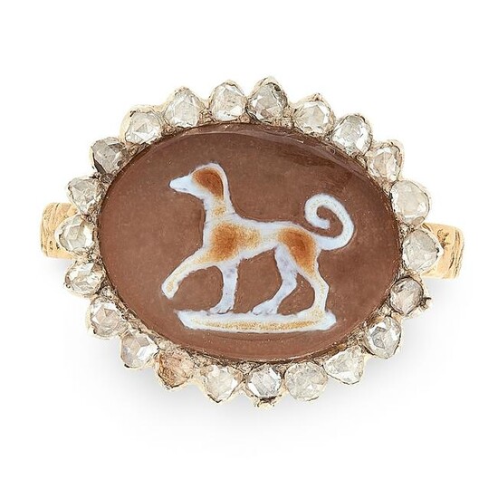 AN ANTIQUE GEORGIAN HARDSTONE CAMEO AND DIAMOND RING in