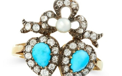 AN ANTIQUE TURQUOISE, DIAMOND AND PEARL SWEETHEART