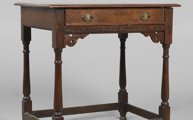 AN EARLY 19TH CENTURY OAK SIDE TABLE, CIRCA 1800. with singl...