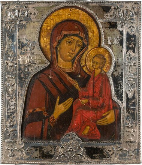 AN ICON SHOWING THE TIKHVINSKAYA MOTHER OF GOD WITH A