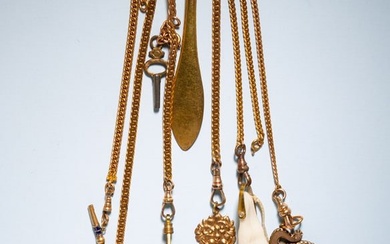 ANTIQUE CHATELAINE WITH GUILLOCHE CLIP.