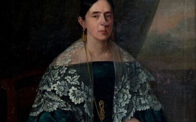 ANTONIO MARÍA ESQUIVEL (1806 / 1857) "Portrait of Feliciana Apecechea Flores Correas, 1838.