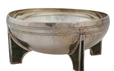 ART DECO STERLING SILVER JADE FOOTED SERVING BOWL