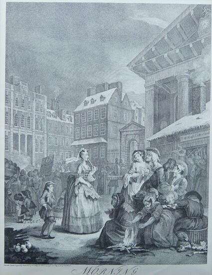 After William Hogarth FRSA, British 1697-1794- Four Times of Day; reproduction prints, ea. 48.5 x 40 cm (4)