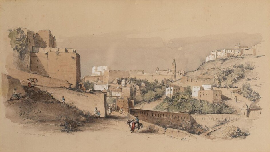 Alfred de Courville, French, d.1875- The Port of Oran, Algeria; and The Port of Sidi Ferruch; each pencil and watercolour heightened with white on paper, the first inscribed 'Oran. Porte du ravin' (lower left), each 23 x 41.2 cm., two (2)...