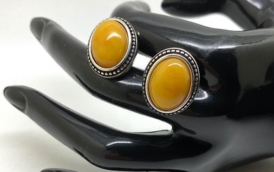 Amber Cufflinks - genuine Baltic amber in sterling silver - Amber - fossilised pine tree resin - succinite
