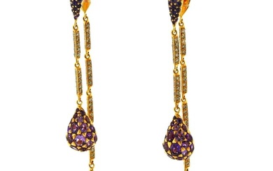 Amethyst Diamond Sapphire Gold Drop Dangle Earrings