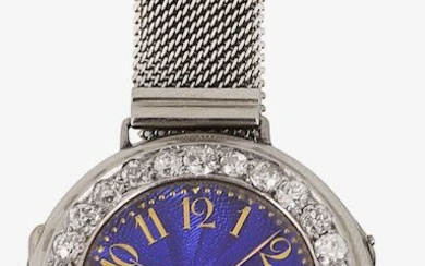 An 18ct white gold and enamel lady's wristwatch