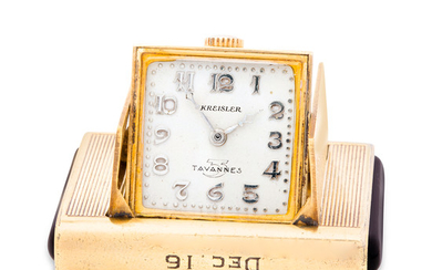 An Art Deco Gold Filled 'La Captive' Shuttered Travel Clock, by Tavannes