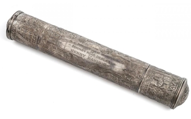 An Indian Silver Scroll-Holder, Apparently Unmarked, dated 1911, tubular and...