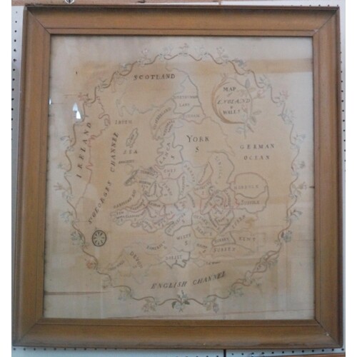 An early 19th century needlework embroidered map of England ...