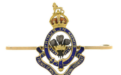 An early 20th century 15ct gold enamel Prince of Wales Royal Regiment brooch.