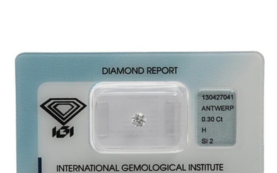 An unmounted brilliant-cut diamond weighing 0.30 ct. Colour: H. Clarity: SI2.