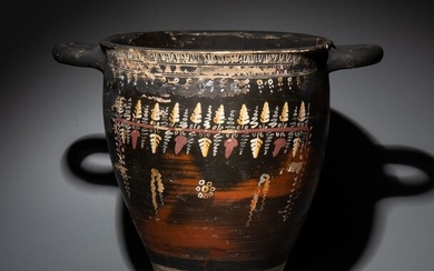 Ancient Greek Pottery Gnathia Skyphos vessel vase. 24 cm H. Very Big