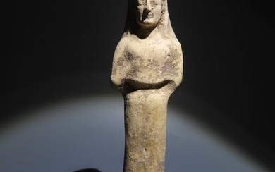 Ancient Greek Terracotta Archaic period. Sculpture of Kore. 5th - 4th Century BC. 19,3 cm H