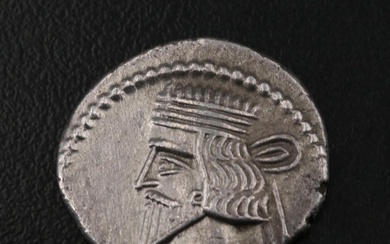 Ancient Parthian Kingdom AR Drachm Coin, ca. 120 A.D.