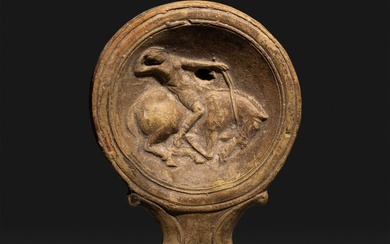 Ancient Roman Terracotta Nice Oil Lamp with Amazon riding a horse. 1st century AD. 11.4 cm length. Spanish Import License.