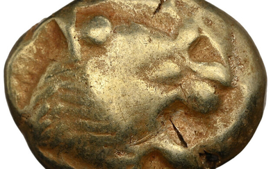 Ancients: , LYDIAN KINGDOM. Alyattes or Walwet (ca. 610-546 BC). EL third-stater or trite (13mm, 4.70 gm). NGC Choice Fine 5/5 - 4/5....