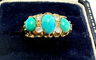 Antique 18ct turquoise & diamond ring weight 5.5g