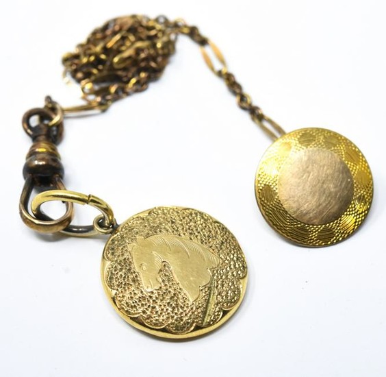Antique 19th C Watch Chain & Horse Head Pendant