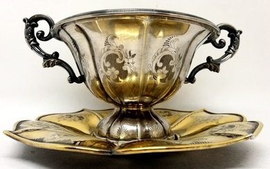 Antique Cup with Plate in Golden Silver - Silver - First half 19th century