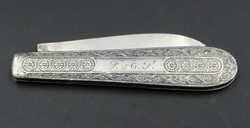 Antique English Large Two Blade Folding Sterling Silver