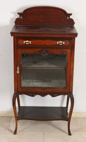 Antique English mahogany one-door cabinet with display