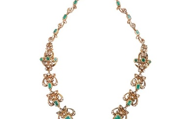 Antique European 18k Gold Emerald & Diamond Necklace