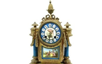 Antique French Dore and Sevs Porcelain Clock