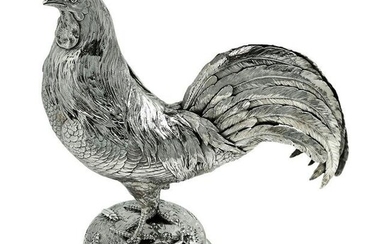 Antique German Silver Cockerel / Rooster Model Figure on Base 1899 ‘Import Mark’
