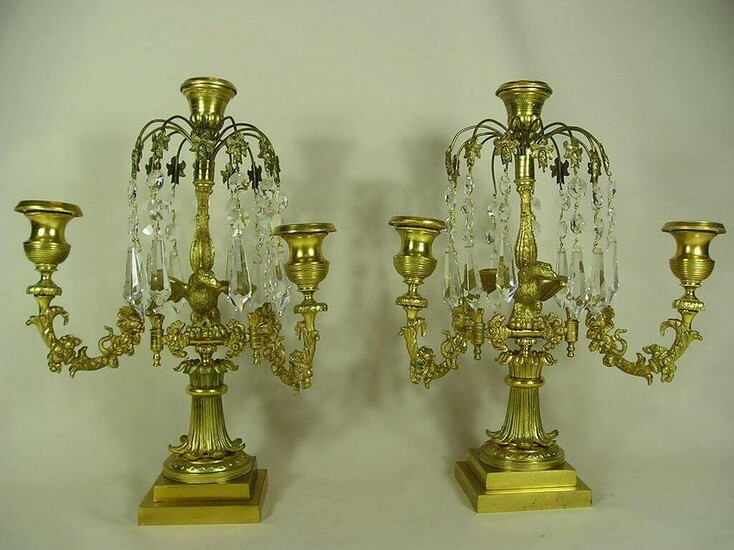 Antique Pair of Bronze Candelabras carried by an Eagle