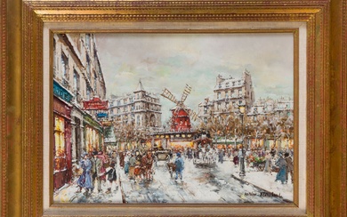 Antoine BLANCHARD (1910-1988) Le moulin rouge à Paris en 1900 Huile sur toile Signée en...