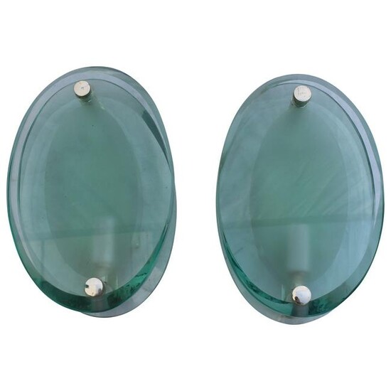 Art Deco Modern Glass Wall Sconces, Silver Plated