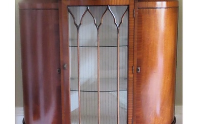 Art Deco Walnut veneered serpentine fronted single door glaz...