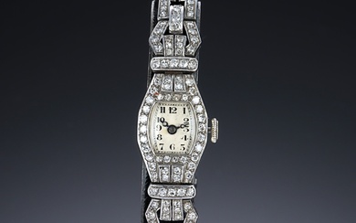 Art Deco ladies' watch in 18 kt. white gold with numerous diamonds, approx. 1920-30s