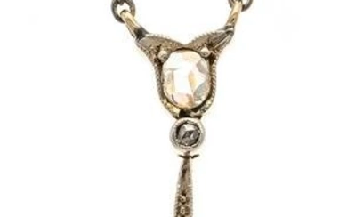 Art Deco necklace GG/WG 585/000 unstamped, checked, pendant defective, chain silver 800/000 with