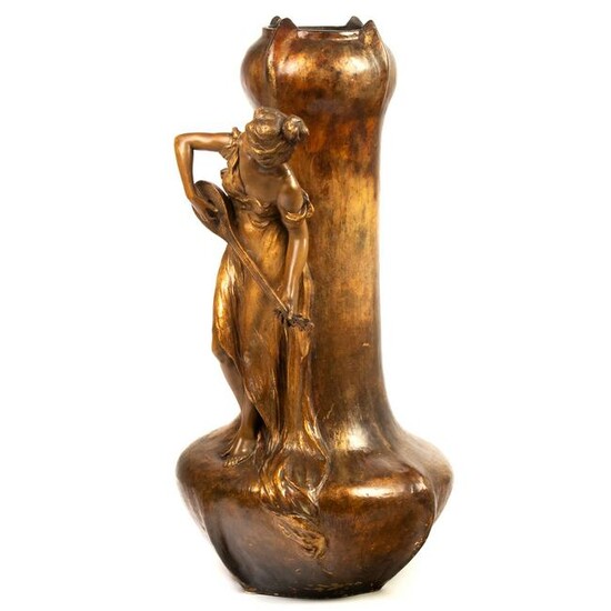 Art Nouveau Cold Painted Terracotta Figural Vase