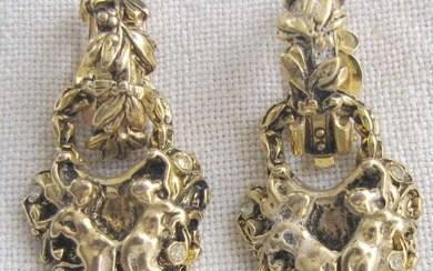 Art nouveau gilt bronze Cupid and Psyche clip on earrings.