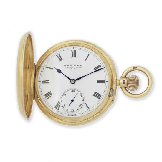 Ashley & Sims, Clerkenwell. An 18K gold keyless wind full hunter pocket watch formerly owned by ...