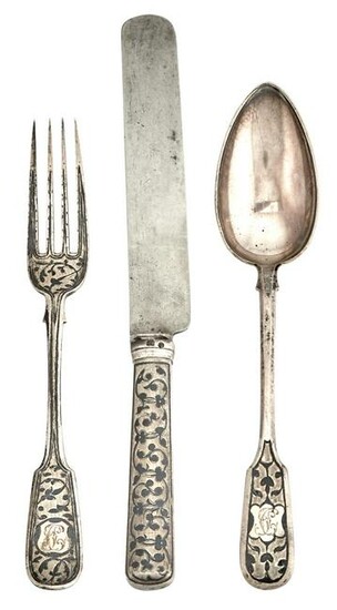 Assembled Set of Russian Silver-Gilt and Niello
