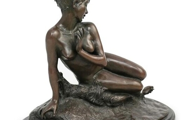 Attrib. Leon Bertaux "Young Girl Bathing" Bronze