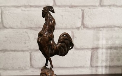 Auguste Cain (1821-1894)- Sculpture, a rooster on a basket - Bronze - Second half 19th century