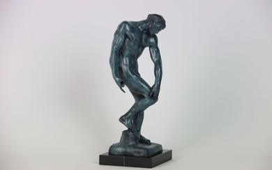 Auguste RODIN (1840-1917). (D'après)," ADAM". Bronze à patine bleu, signé sur l'arrière. Édition de la...