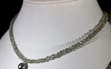 Australian BQ & round Tahiti - Size from Ø 9,2 to 12 mm - 925 Silver, Tahitian pearl - Necklace - Labradorites